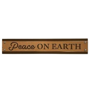 Ashland Wooden Table Decor With metal Peace ON EARTH Sign Light Brown NEW